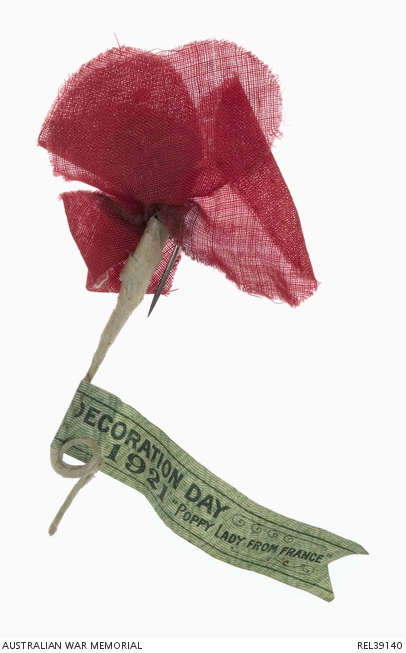 French-made 'Decoration Day' Poppy, distributed on the streets of Australia in 1921. Courtesy/© of Australian War Memorial. https://www.awm.gov.au/collection/REL39140/