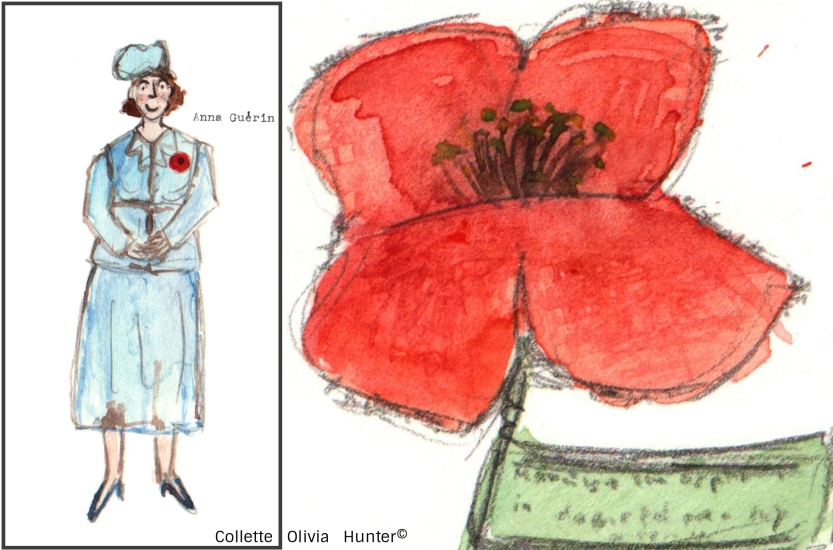 Inspired illustrations of Madame Guérin and her 1921 British Remembrance Poppy. Reproduced with permission from Collette Olivia Hunter© https://www.colletteoliviaillustration.co.uk/ 